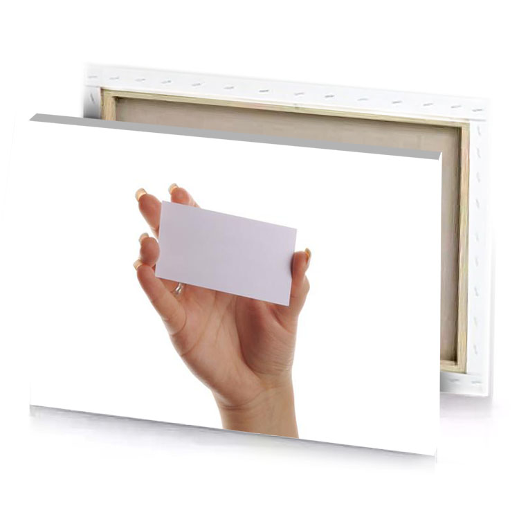 a hand holding white business card canvas