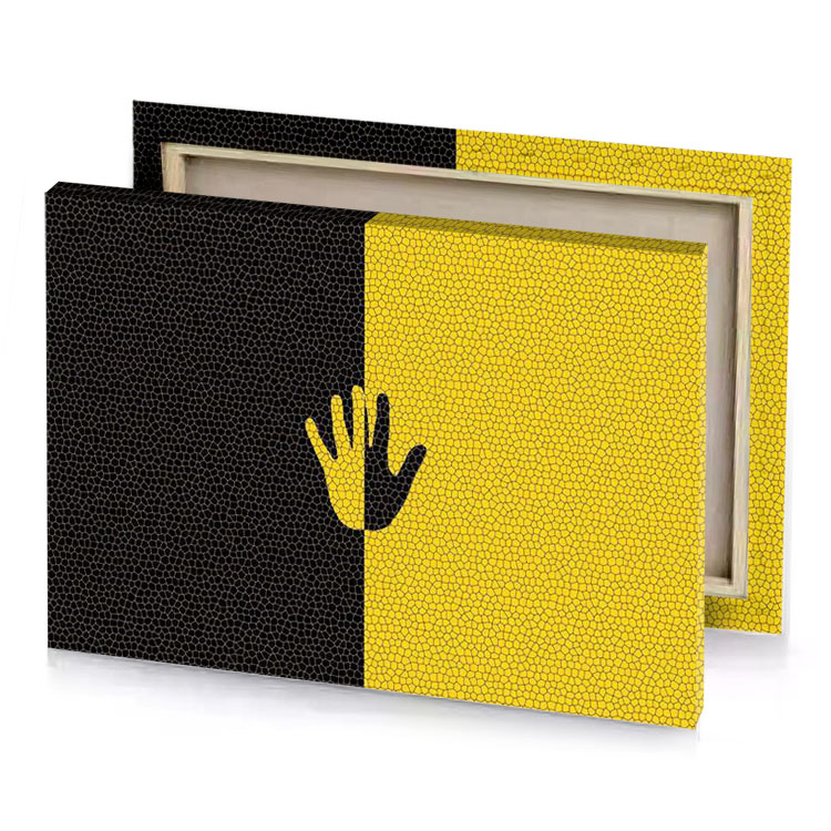 a hand is shown in the middle of yellow and golden rod canvas