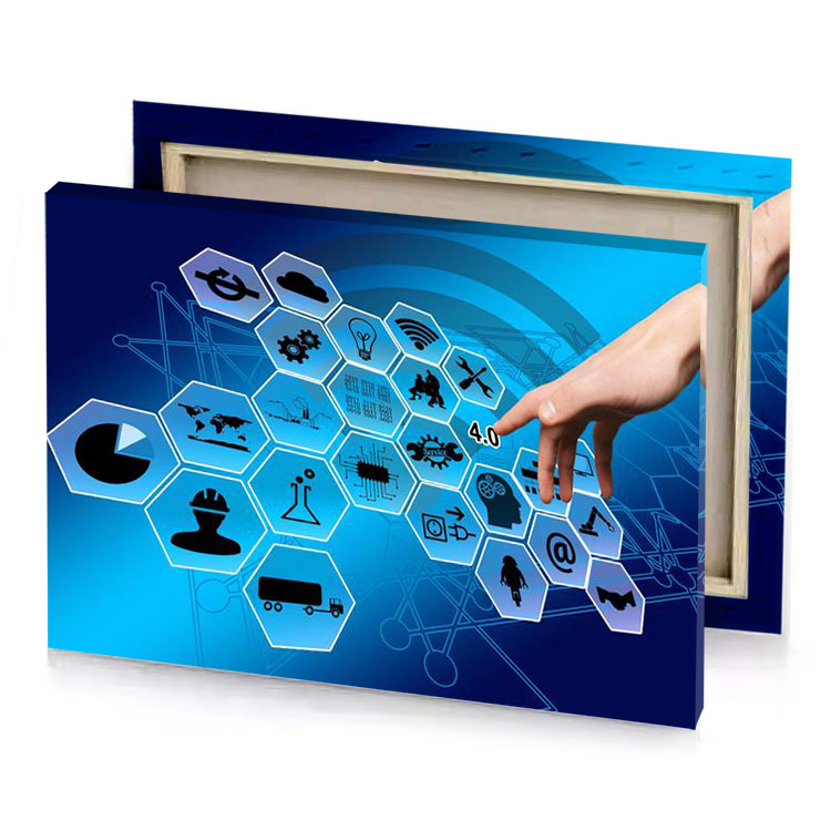 a hand touching button on blue background maximum canvas