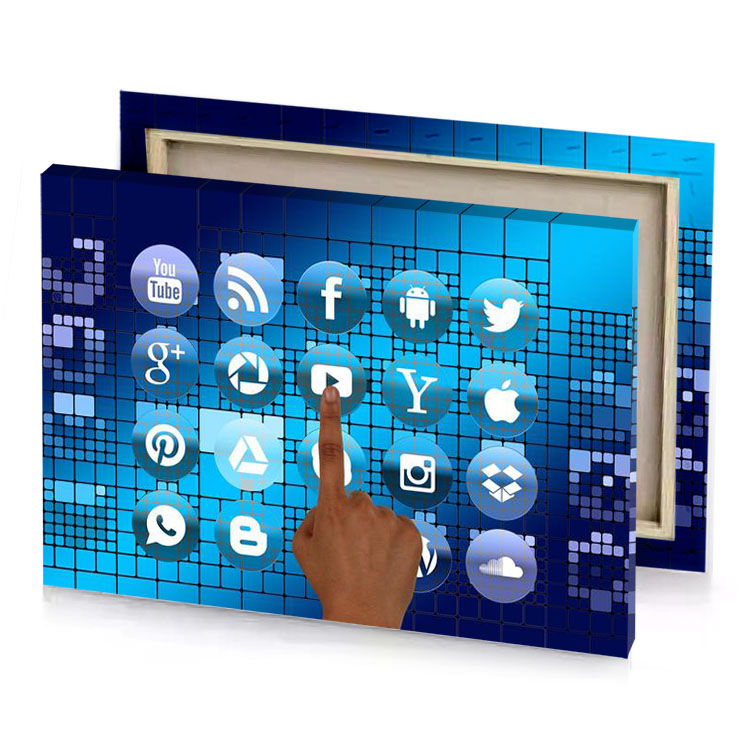 a hand touching button on blue background sienna canvas