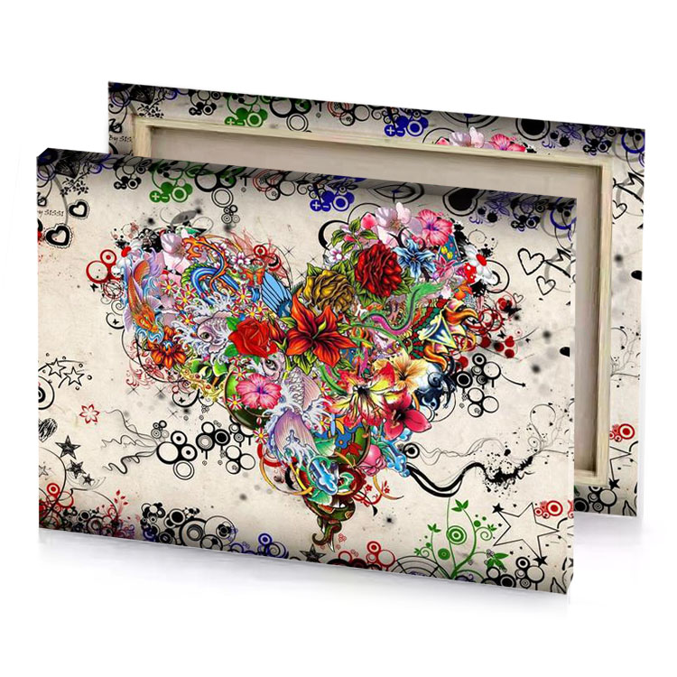 a heart made of flowers and butterflies brown canvas