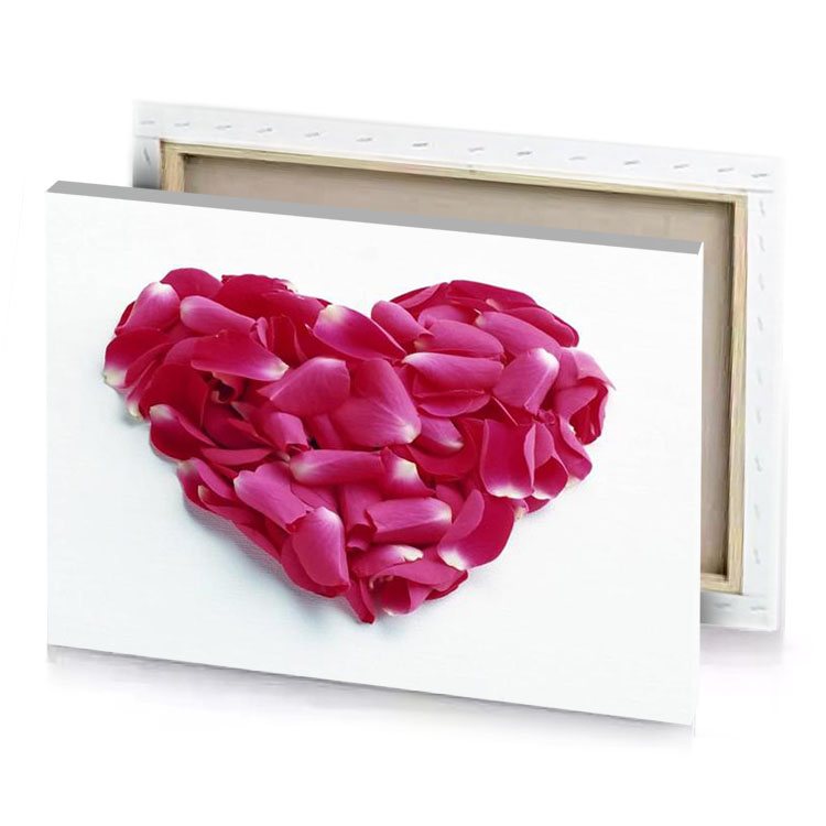 a heart made out of pink petals brown canvas