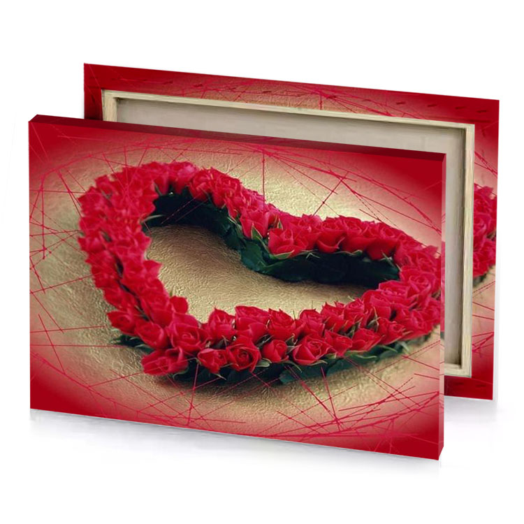a heart made out of red roses on background firebrick canvas