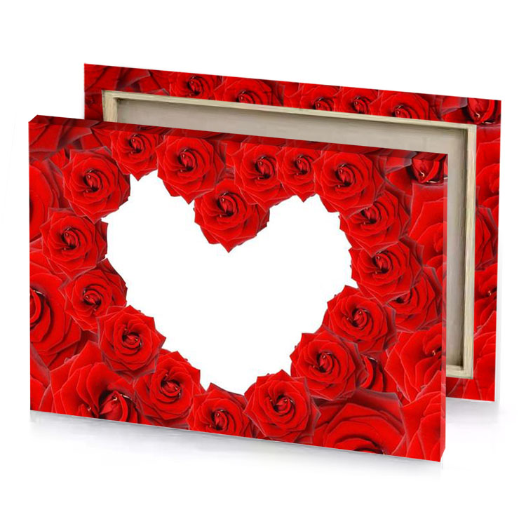 a heart made out of red roses white canvas