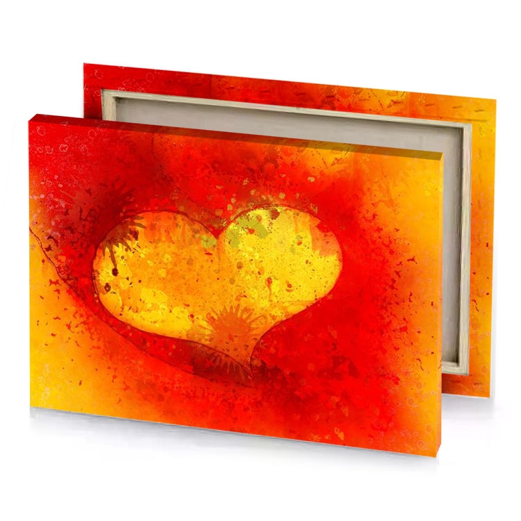 a heart painted in yellow and red scarlet canvas