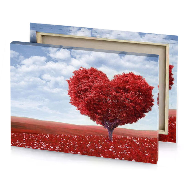 a heart shaped tree in field of flowers burgundy canvas