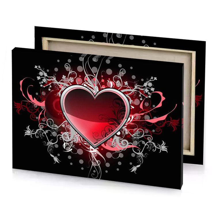 a heart with floral design on black background burgundy canvas