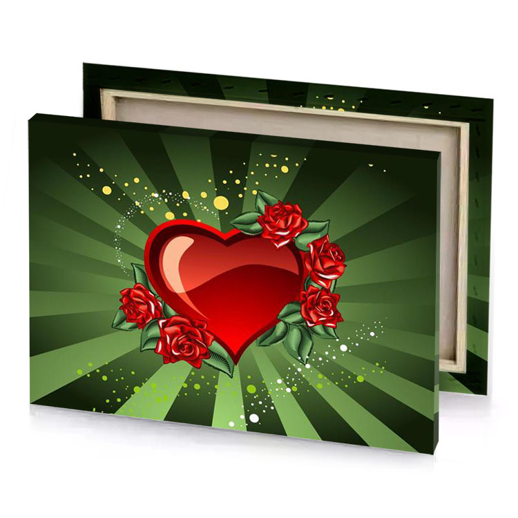 a heart with roses on green background firebrick canvas