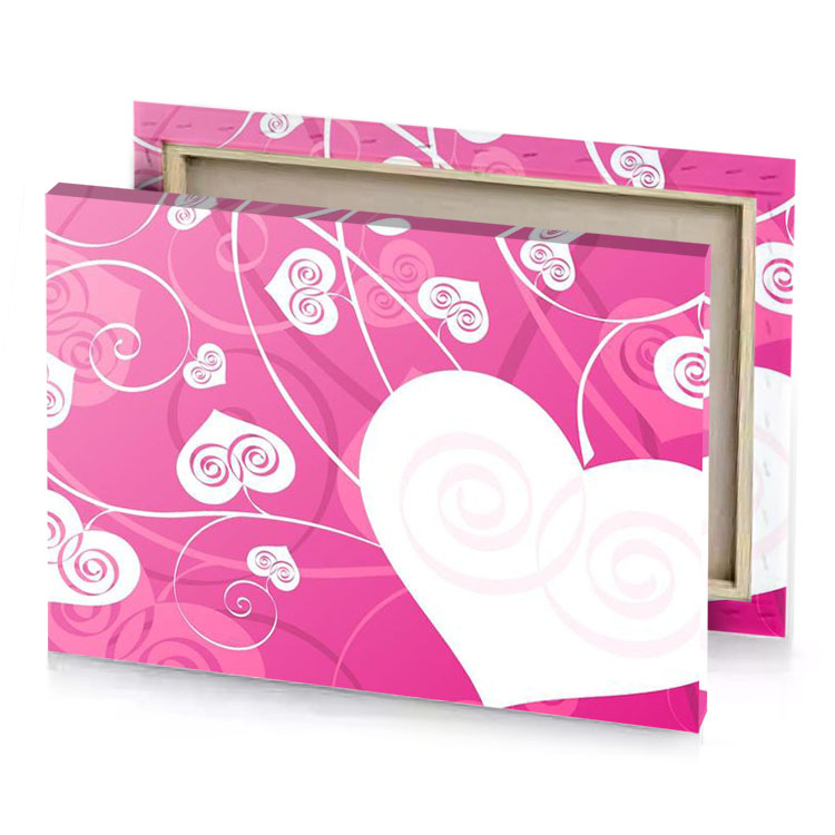 a heart with swirls and vines on pink background snow canvas