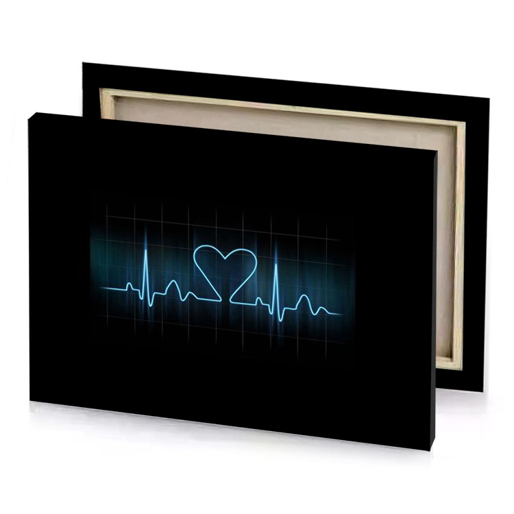 a heartbeat with heart on it prussian blue canvas