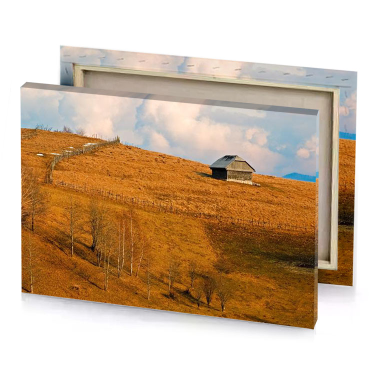 a hill with small house on top of it copper canvas