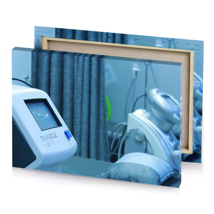 a hospital room with bed and monitor blue sapphire canvas