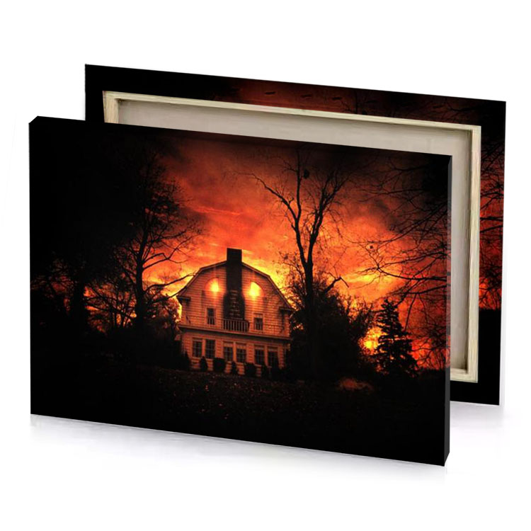 a house is engulfed by fire in the background tomato canvas