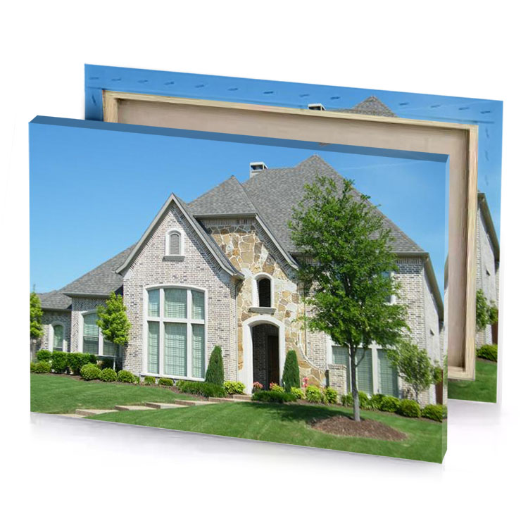 a house with tree in the front yard silver canvas