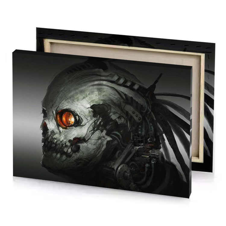 a humanoid with big head and eye bistre canvas
