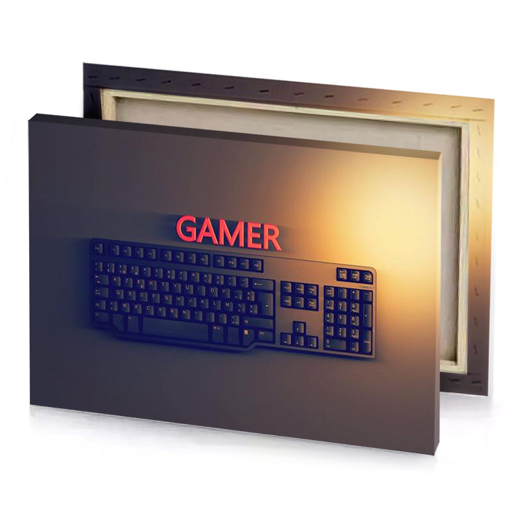a keyboard with red gamer sign on it charcoal canvas