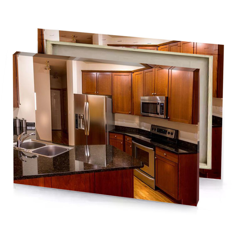 a kitchen with sink and refrigerator bistre canvas