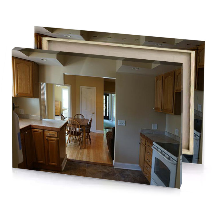 a kitchen with table and chairs in it camouflage green canvas