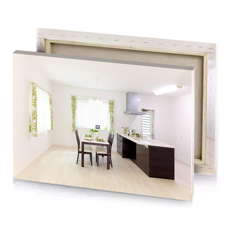 a kitchen with table and chairs in it silver canvas