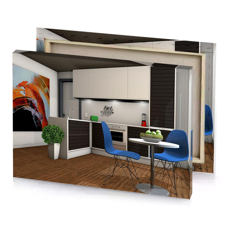a kitchen with table and chairs in it smoky black canvas