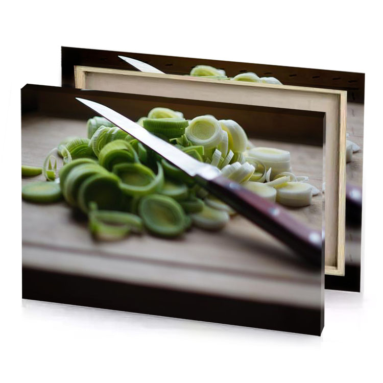 a knife on cutting board dark olive green canvas