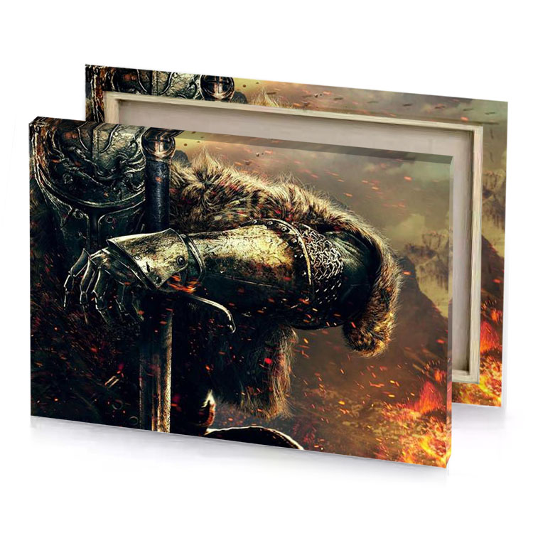 a knight in the middle of fire smoky black canvas