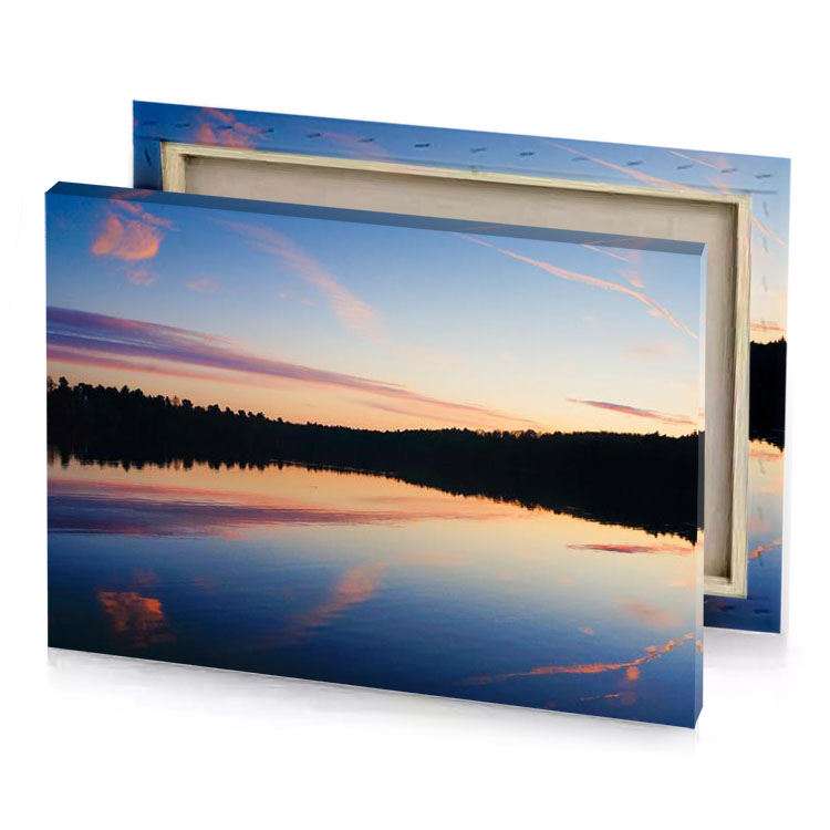 a lake with boat in it and sunset the background burlywood canvas