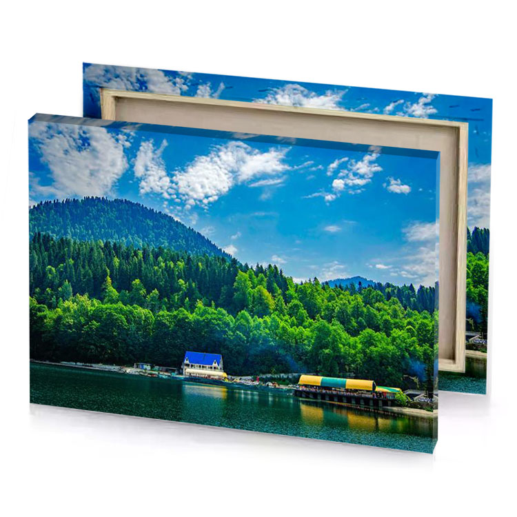 a lake with mountain in the background maximum blue canvas