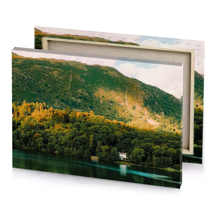 a lake with mountain in the background sienna canvas