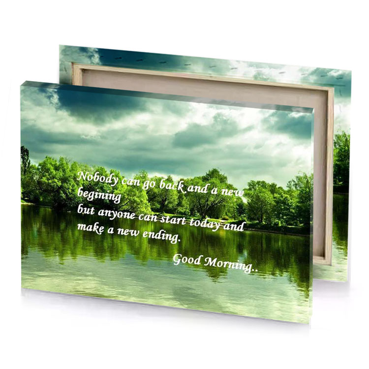 a lake with trees and clouds in the background dark olive green canvas