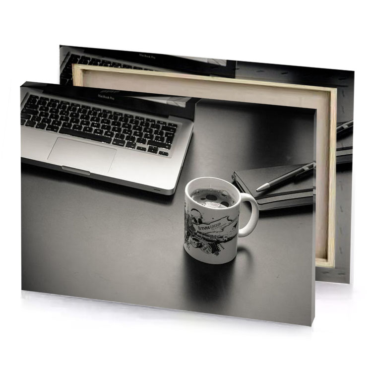 a laptop and cup on desk rose quartz canvas