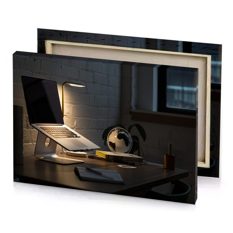 a laptop computer sitting on desk next to lamp rosy brown canvas