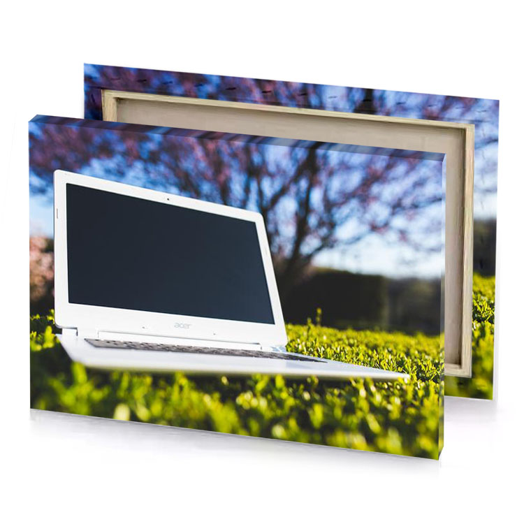 a laptop computer sitting on green lawn charcoal canvas