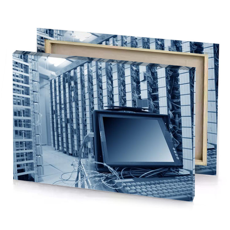 a laptop computer sitting on top of table dark cornflower blue canvas