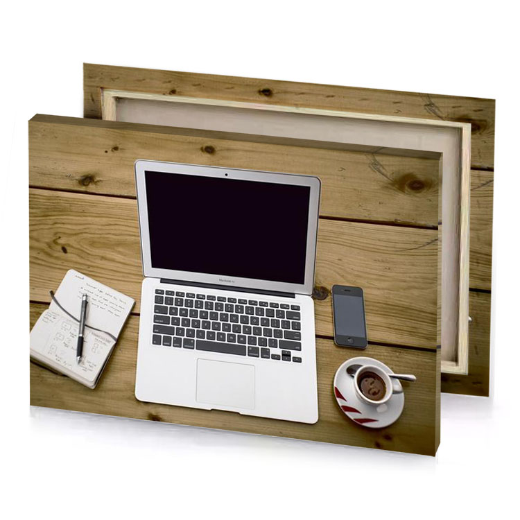 a laptop cup of coffee and cell phone on wooden smoky black canvas