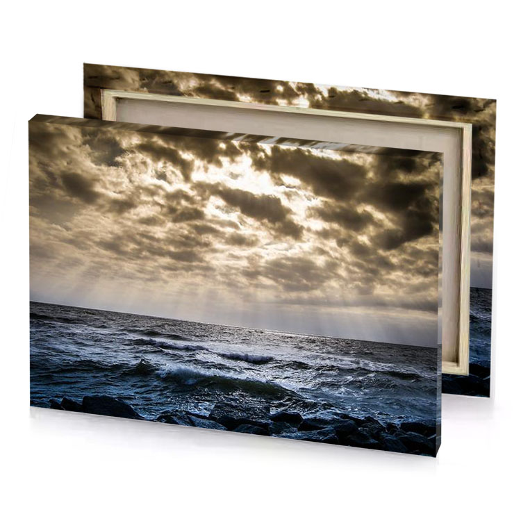 a large body of water tan canvas