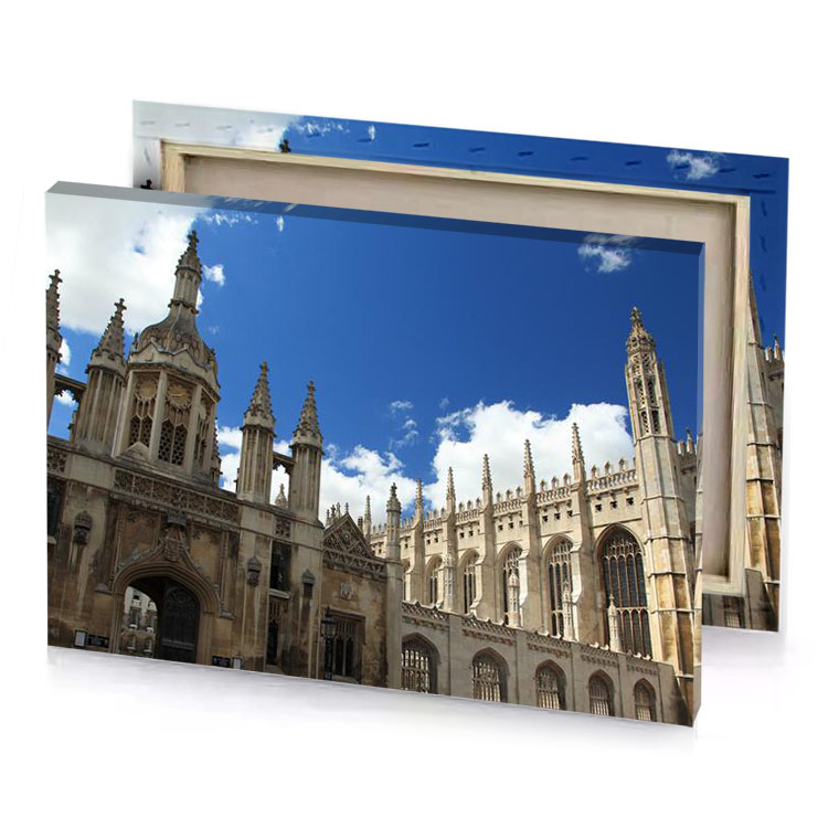 a large building with clock on the front steel blue canvas