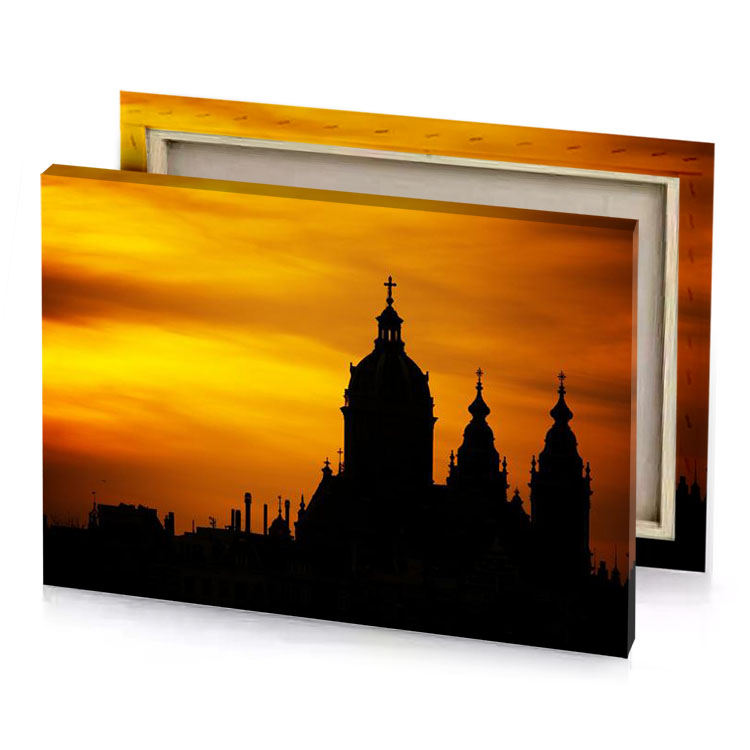 a large building with clock on top tangerine canvas
