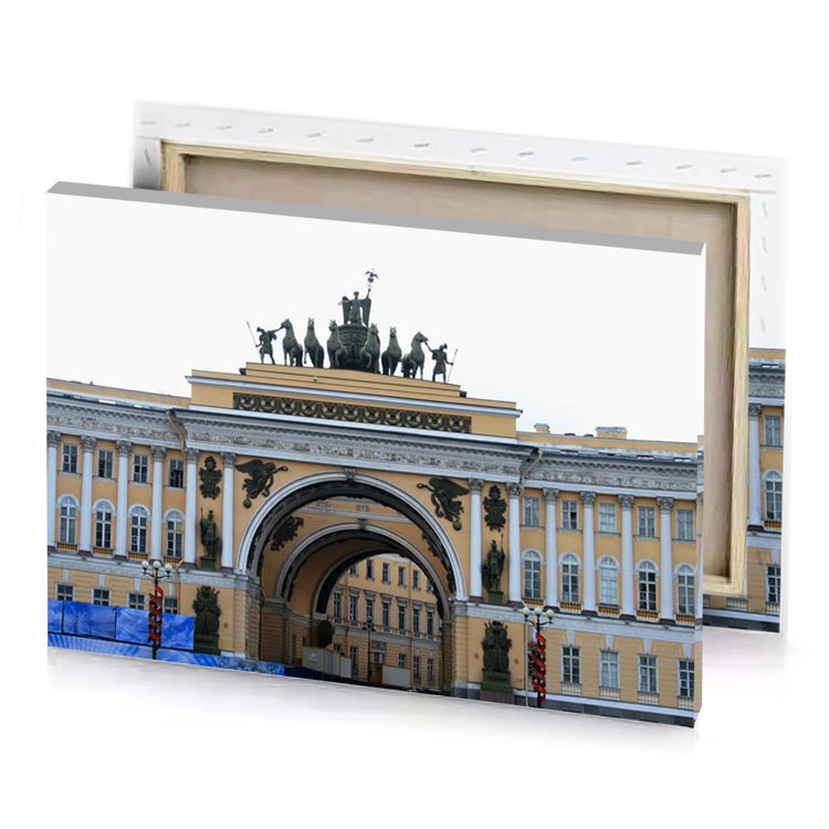 a large building with statue on top charcoal canvas