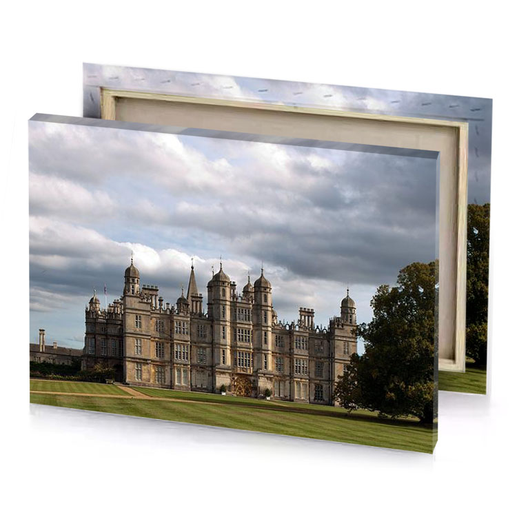 a large castle with green field dark olive canvas