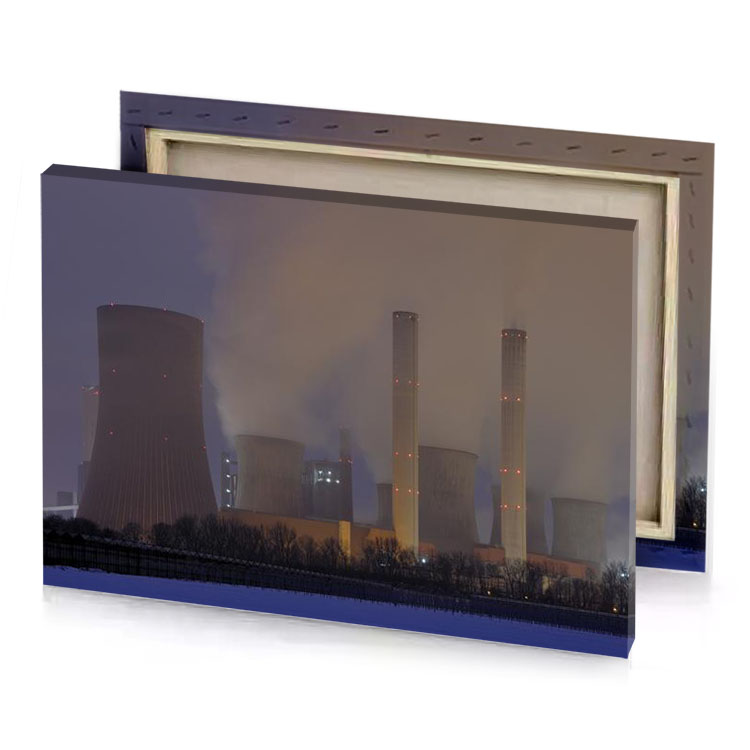a large factory with smoke coming from it dim gray canvas
