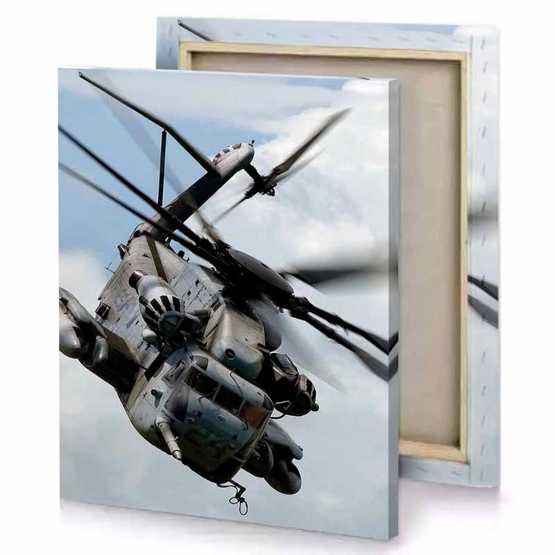 a large gray helicopter smoky black canvas