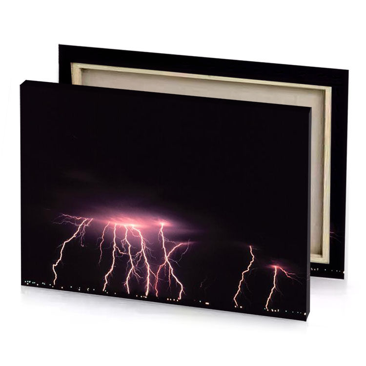 a large group of lightning strikes over city pale violet red canvas