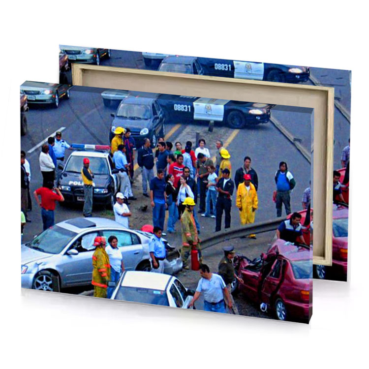 a large group of people standing around street slate gray canvas