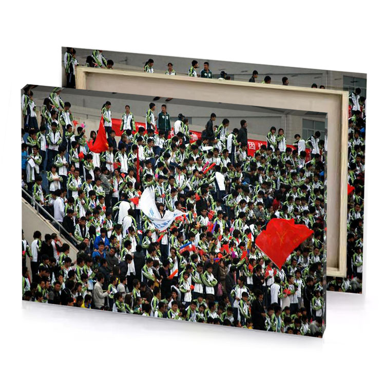 a large group of people white smoke canvas
