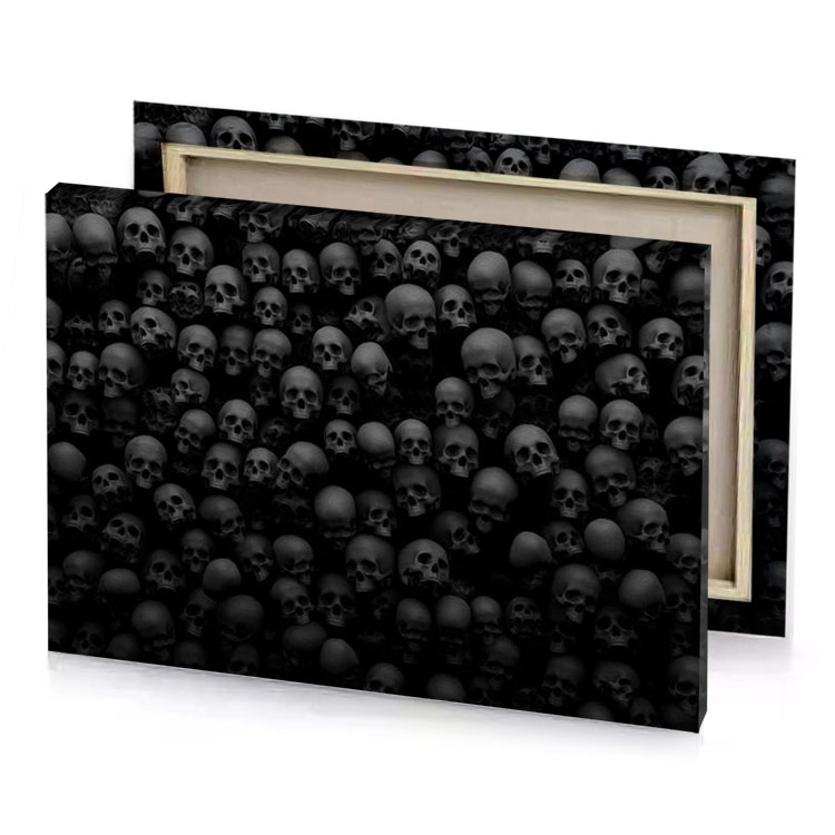 a large group of skulls charcoal canvas
