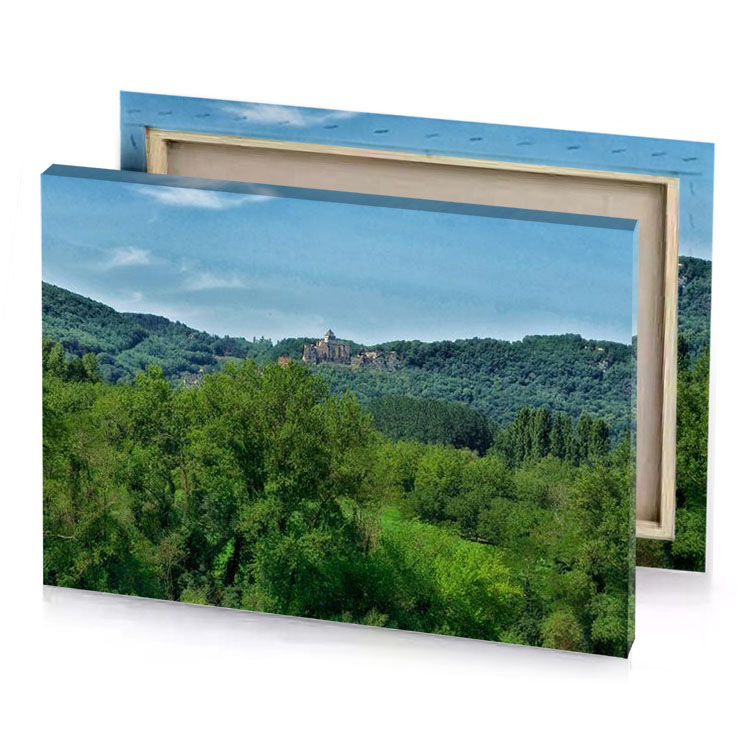 a large hill with castle in the distance dark olive green canvas