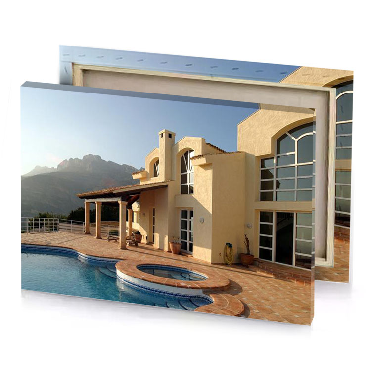 a large house with pool and mountain view camouflage green canvas