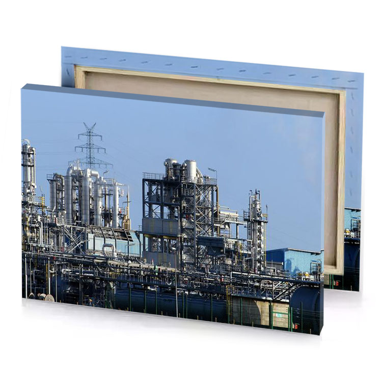a large industrial plant with many pipes charcoal canvas