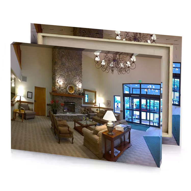 a large living room with fireplace and couch bistre canvas